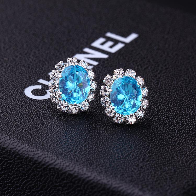 E856 Korean Oval Rhinestone Multi-Color Zircon Earrings