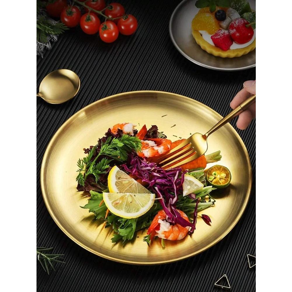 1/3pcs Stainless Steel Plate, Metal Round Dinner Plate Dessert/Salad Plate, Suitable for BBQ, Camping, Picnic, Party, Home Use