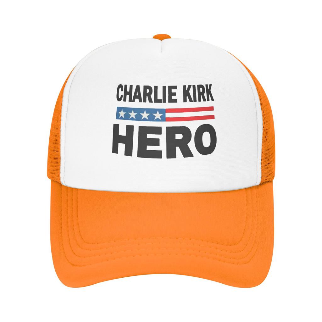 Helden-Charlie-Kirk-Flagge Benutzerdefinierte Netz-Baseballkappen für Herren Camping Damen Strand Papa-Hut Schirmmütze