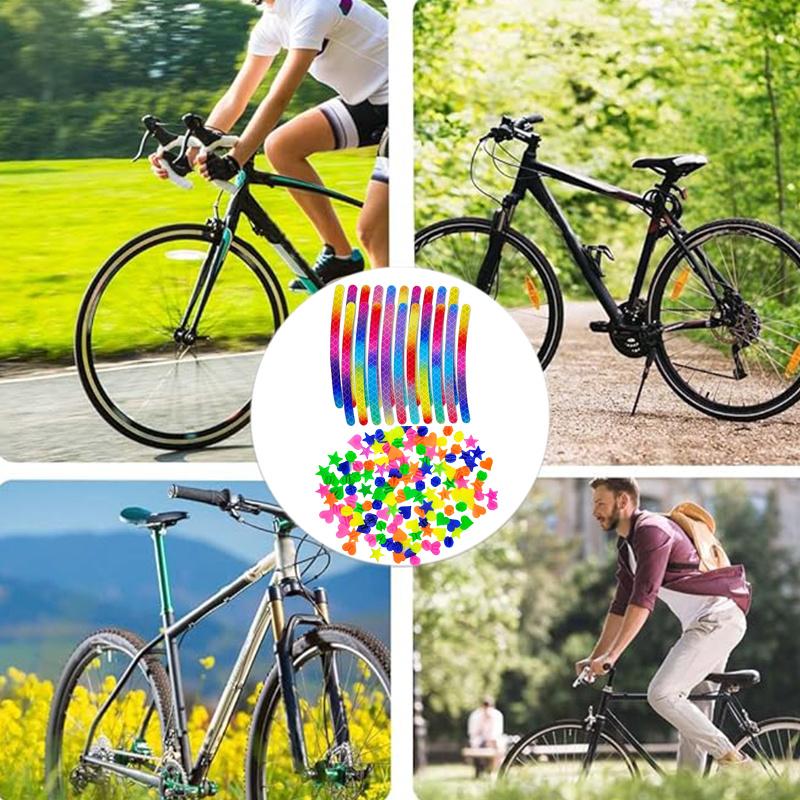 53Pcs Bike Decoration Kit, Reflective Stickers & Wheel Spoke Beads, Star & Heart Design, Durable & Cute Bike Accessories