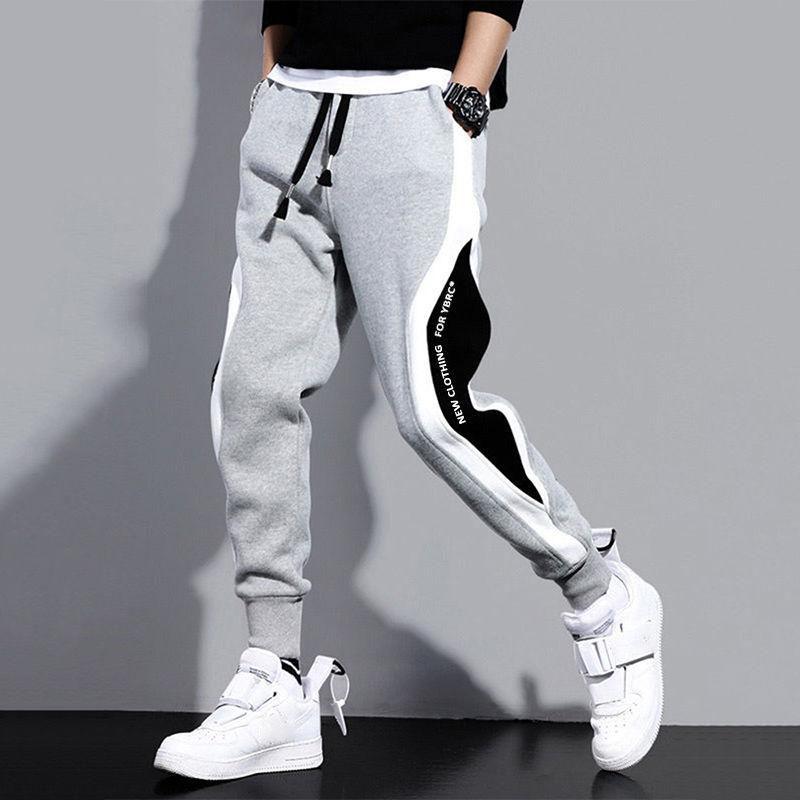 Autumn Men's Wide Loose Casual Pants Mens Patchwork Nine-point Sports Elastic Rope Breathable Tie-foot Trousers