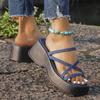 Fashion Denim Cross Strap Platform Sandals Woman Plus Size Fashion Thick Sole Slippers for Women 2025 Summer Wedge Heels Sandalias Mujer