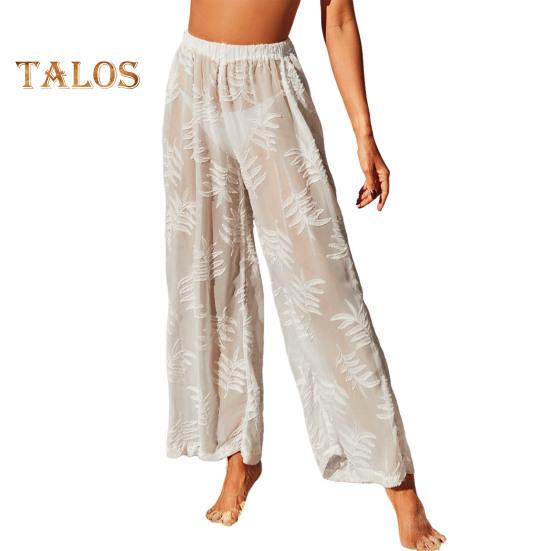 

Женские пляжные брюки, эластичные, с высокой талией, прямые, широкие, солнцезащитные, длинные, свободные, жаккардовые, дышащие брюки S белый