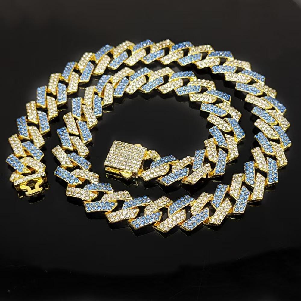 15mm Rhombus Cuban Chain Hip Hop Men's Necklace with Rhinestones - European & American Style