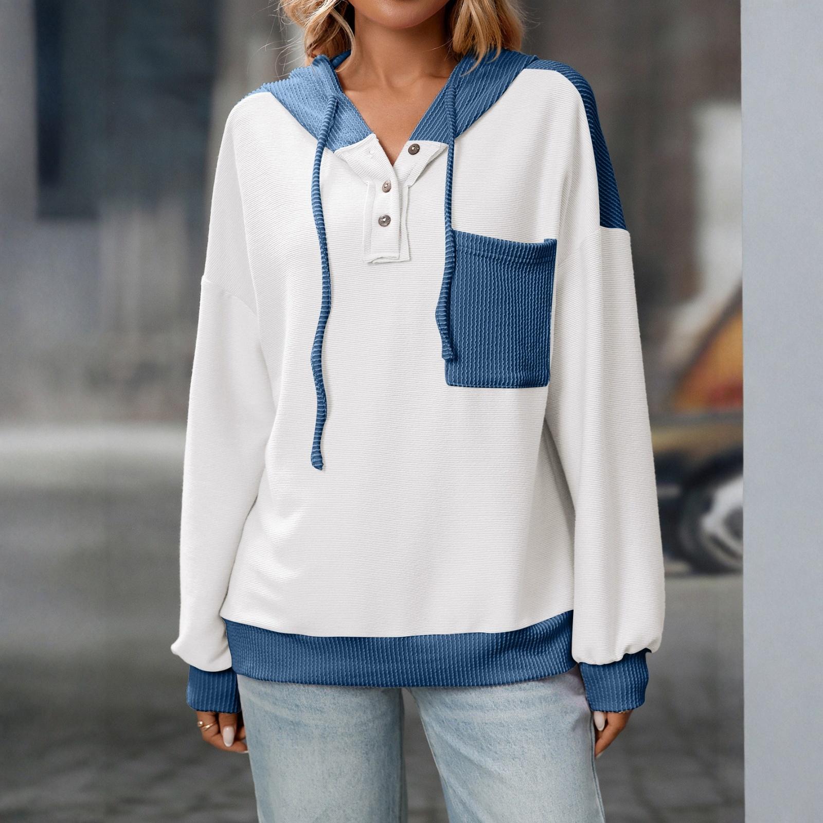 

Женский модный худи с длинными рукавами и пуговицами, в стиле колор-блок L синий