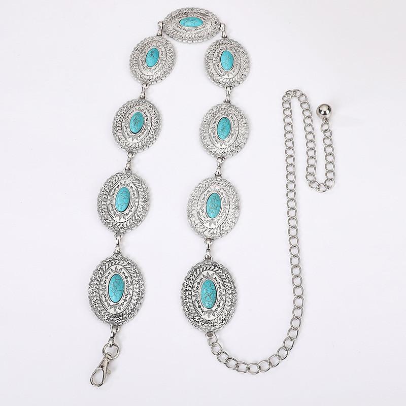 Bohemian Turquoise Waist Chain With Metal Accents For Summer Festival Fashion