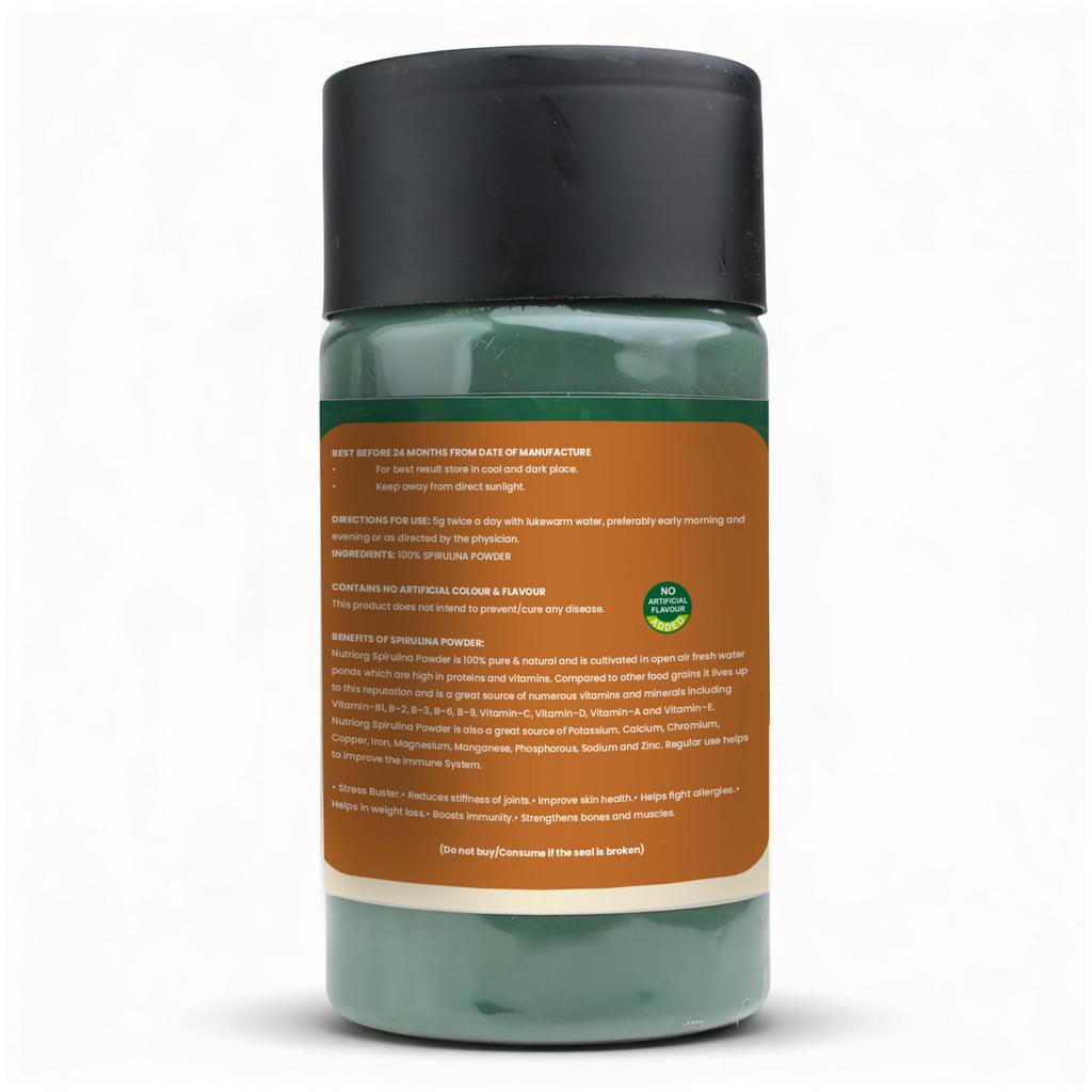 Nutriorg Organic Spirulina Powder - 200g | Protein-Rich Algae Superfood | Boosts Immunity & Energy | Vegan, Non-GMO | Antioxidant Rich