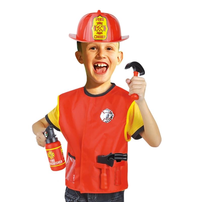 Kids Builder Worker Costume Halloween Fireman Dress up Outfits with Role Play Tool Accessories for Ages 3-12 Boy Girl