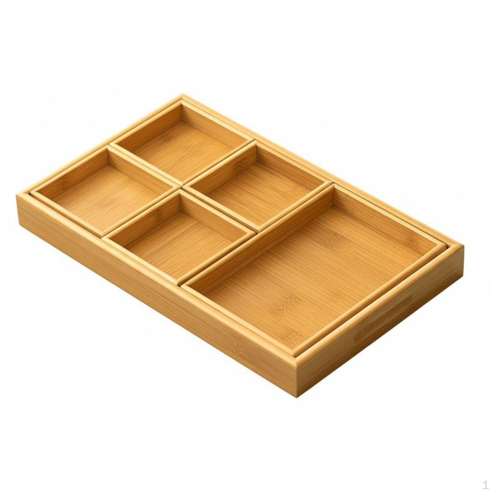 Bamboo Tea Snack Tray Set, Compartment Serving Box, Chinese Style Storage for Dried Fruits, Candies