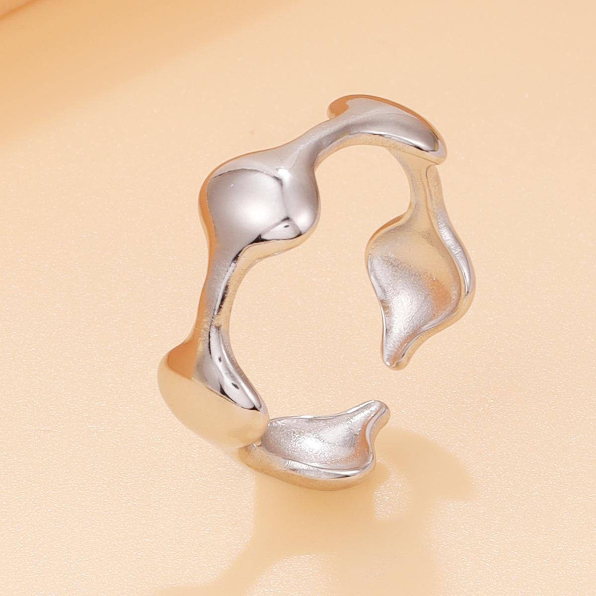 Personalized Irregular Geometric Oval Open Stainless Steel Ring with 18K Gold Plating for Women