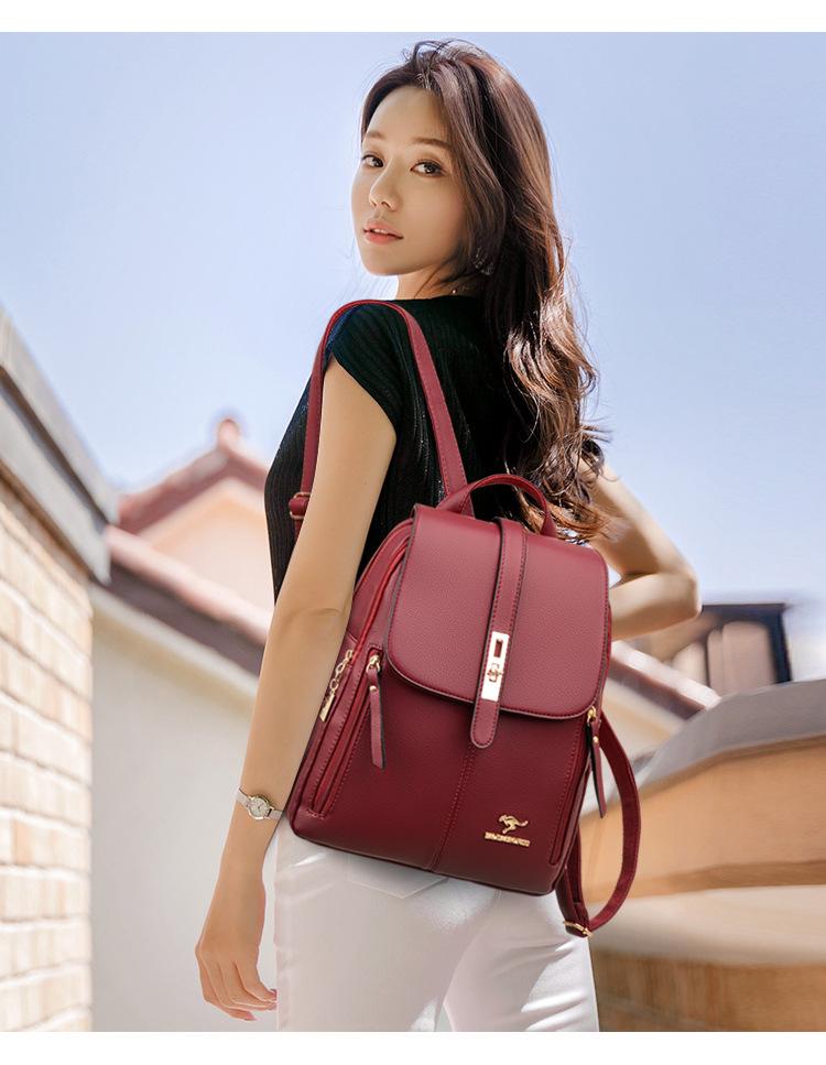2025 Women's Versatile Korean Style Soft Leather Backpack - Large Capacity, Simple Design