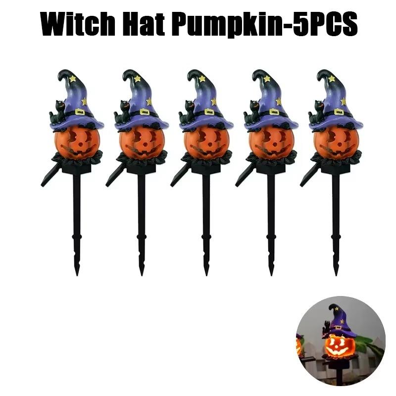 5PCS Solar Halloween Decoration Outdoor Lights Creative Atmosphere Waterproof Courtyard Garden Decoration Resin Pumpkin Lantern