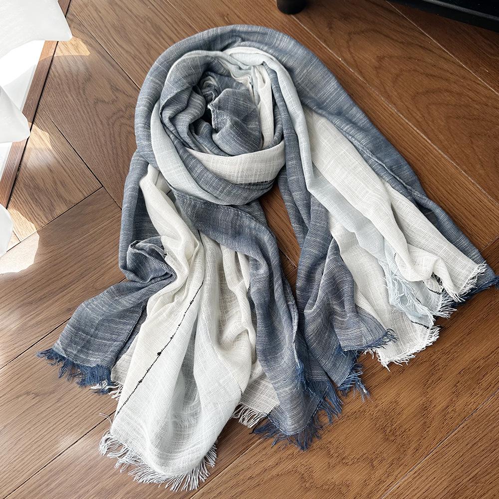 Japanese & Korean Style Autumn/Winter Unisex Striped Scarf In Cotton, Linen & Silk