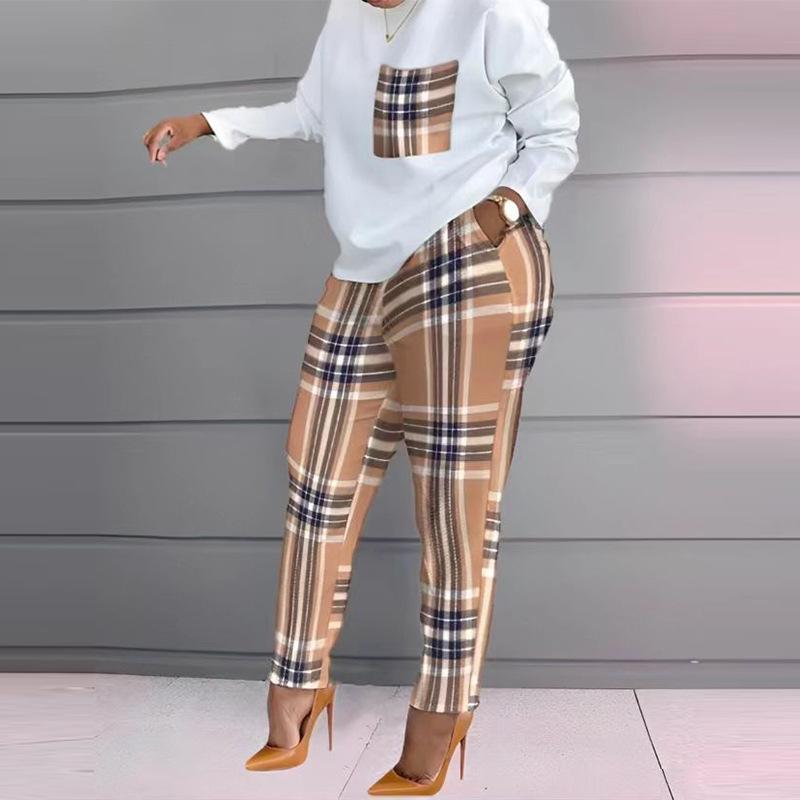 

Женский джинсовый лоскутный топ с длинным рукавом и комплект укороченных брюк в мульти-синем, белом, черном, зеленом цветочном, темно-синем цветочном и белом клетчатом цветах XXXL