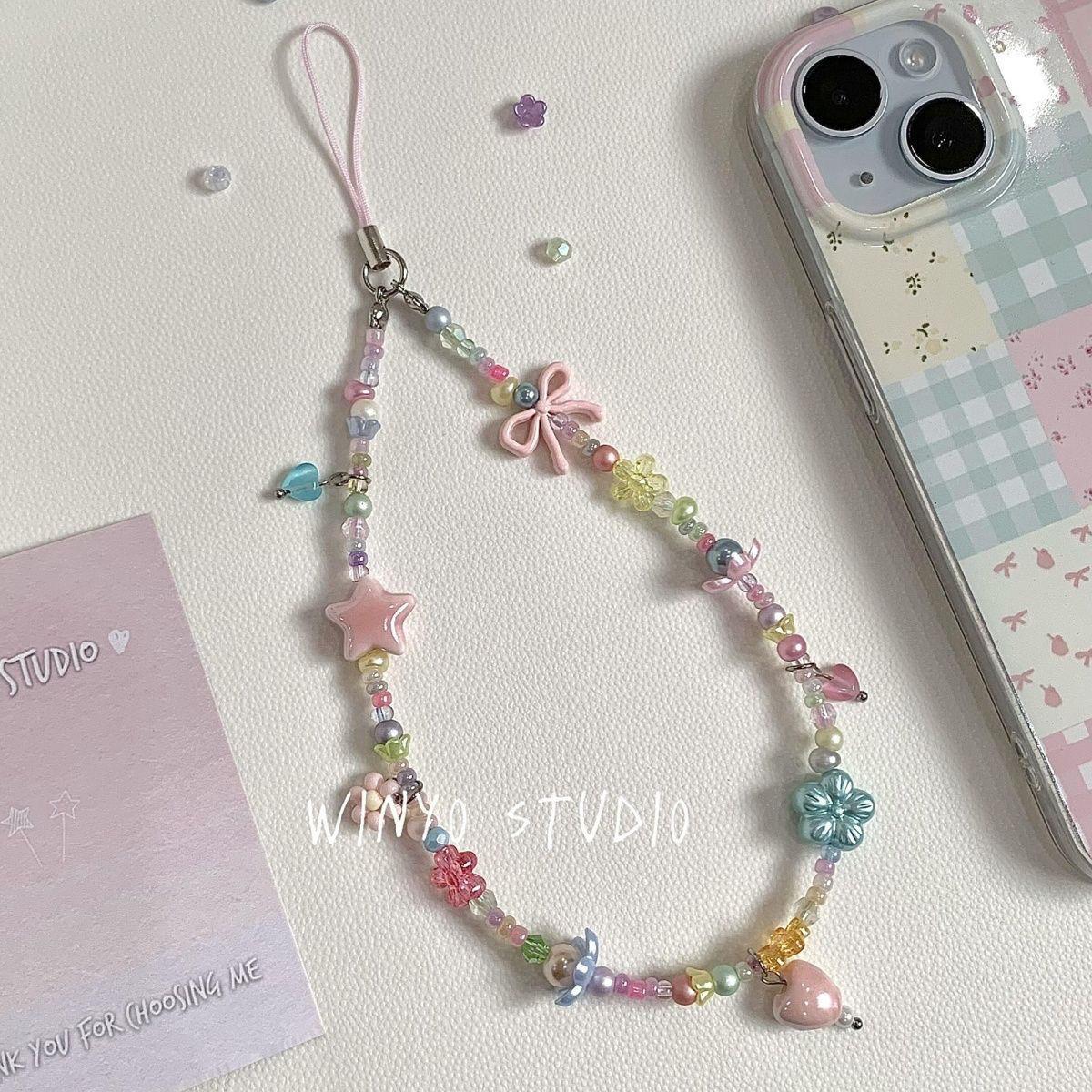 

Cute Spring Flower Ceramic Heart Phone Strap Lanyard DIY CCD Camera Charm Notebook Decoration Other