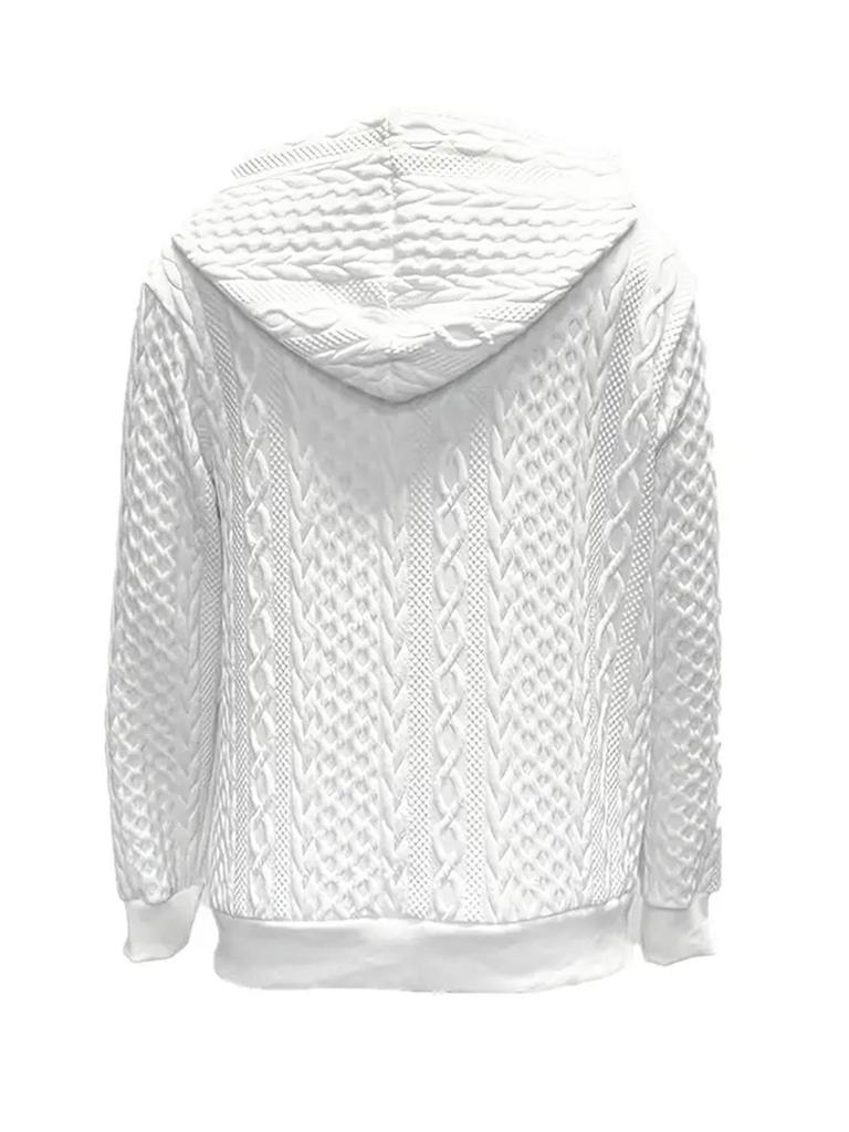 2025 Women's Solid Color Long Sleeve Knitted Hooded Zip-Up Jacket