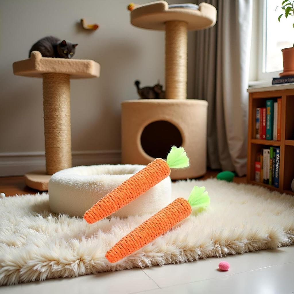 2Pcs Carrot Shapes Cat Rope Toys with Sounding Parcels Interactive Cat Toys for Indoor Cats and Kittens for Biting Chewing