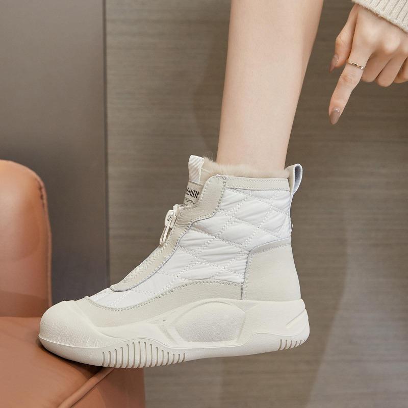 2025 Winter Genuine Leather Shoes Women Snow Boots Non-slip Height Increasing 4.5cm Warm Women Ankle Boots Black White