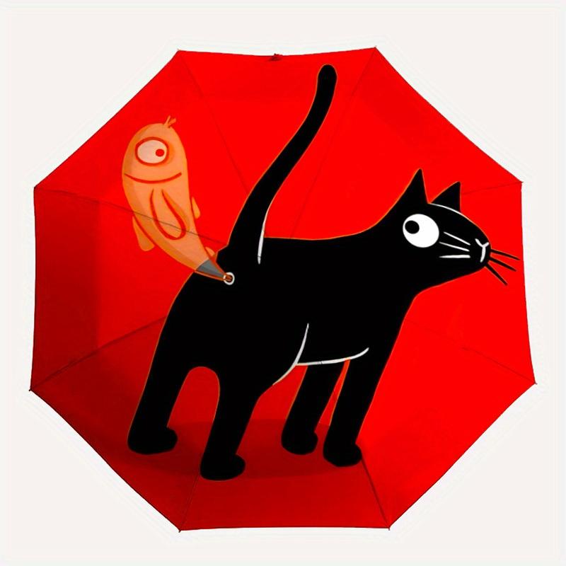 

1pc Cat Fish Auto Open/close Leisure Umbrella, 8-Rib sturdy structure, Portable Travel Umbrella, Parties, Everyday Use, Outdoor Accessory, A