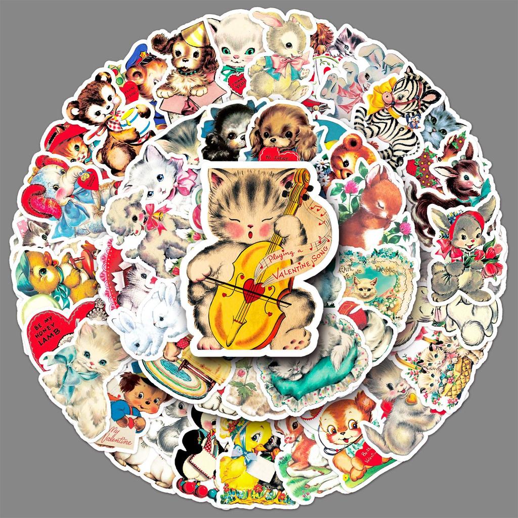 66 Retro Cartoon Doodle Cartoon Stickers Decorative Mobile Phone Case Suitcase Stickers Waterproof