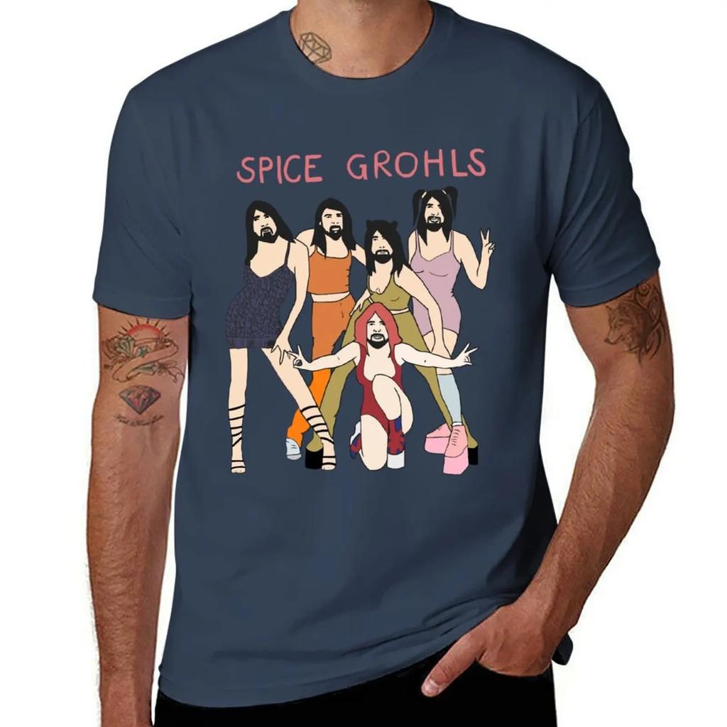 Spice Grohls T-Shirt Vintage Anime Shirt Boys Animal Print Plus Size Tops Rapper Graphic Tees Mens T Shirt Graphic