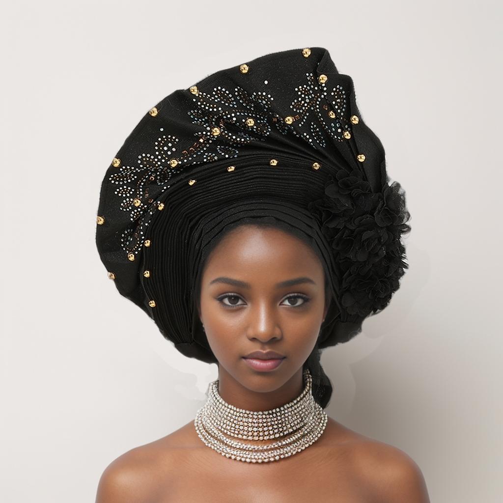 New Fashion Heavy Industry African Turban Hat Turban Hat Wedding Party Gele Adjustable