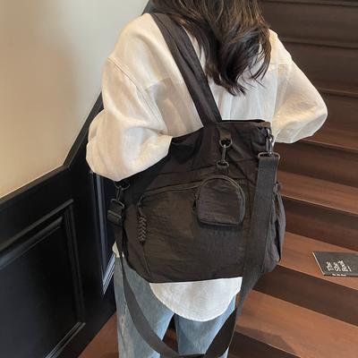 Large Capacity Go Out Canvas Bag, Light Casual Messenger Bag, Women's Multi-functional Trend, Solid Color Simple Student Shoulder Bag