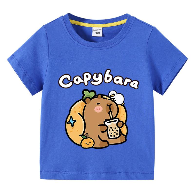 T-shirt en coton pour enfants T-shirt Capybara pour enfants 3-10 ans Garçons Mignon Capybara Col rond Hauts T-shirt Vêtements pour enfants Pour l'été