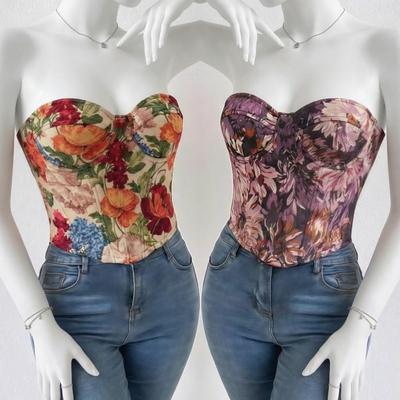 Boned Floral Underwired Corset Multi-Color Strapless Corset Top Women's Shapewear  Daily Streetwear