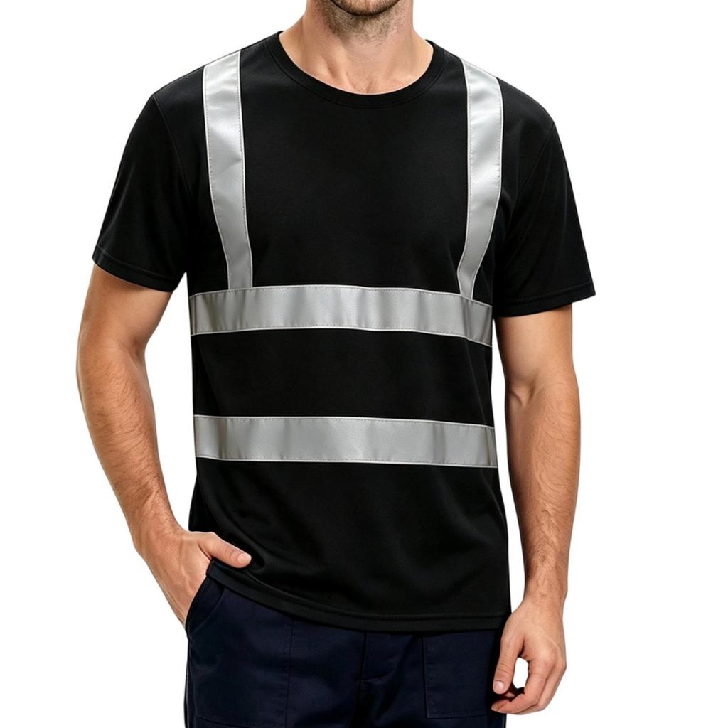 Refleksyjna Koszulka z Krótkim Rękawem Wysoka Widoczność Szybkoschnący T-shirt do Biegania w Nocy, Jazdy na Rowerze, Pracy Budowlanej