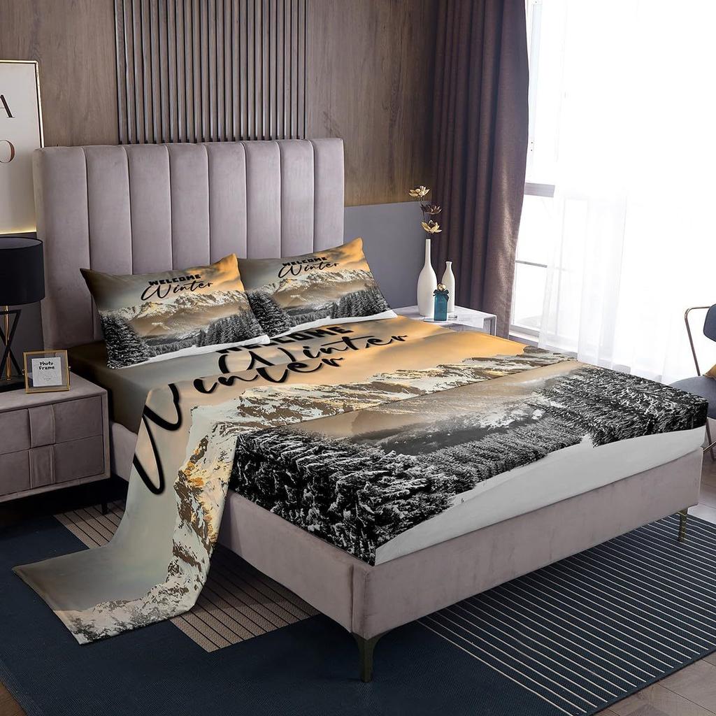 Christmas Element Pattern Mattress Four-Piece Bedding Set Bedroom Dormitory Bedding Decoration