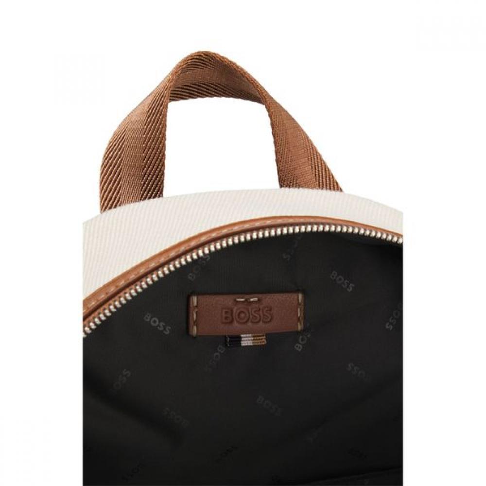 Boss Logo Lettering Canvas Backpack Light Grey  50558359054 