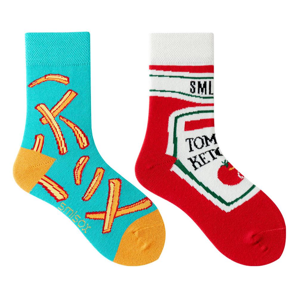 Children's Asymmetrical Cartoon Mid-Calf Socks - Colorful Parent-Child Style, Trendy Fashion for Kids