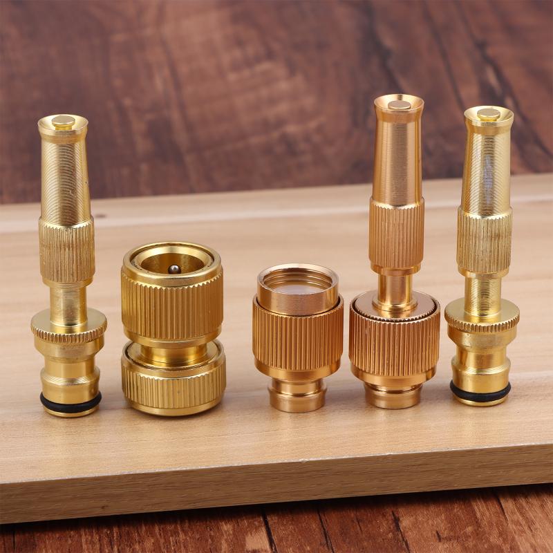 Brass Spray Nozzle Water Gun High Pressure Direct Jet Quick Connecting Device for Washing Cars Watering Plants Garden