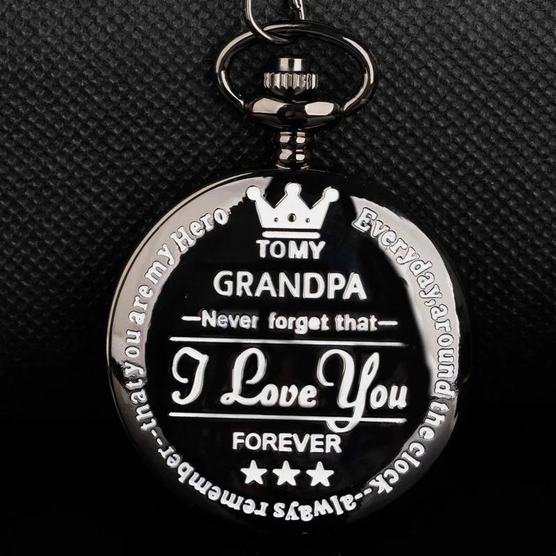 

Disvount Quartz Pocket Watch Necklace I Love You Grandpa Gift Roman Numeral Dial Chain Clock Simple Style Direct Sales Product чёрный