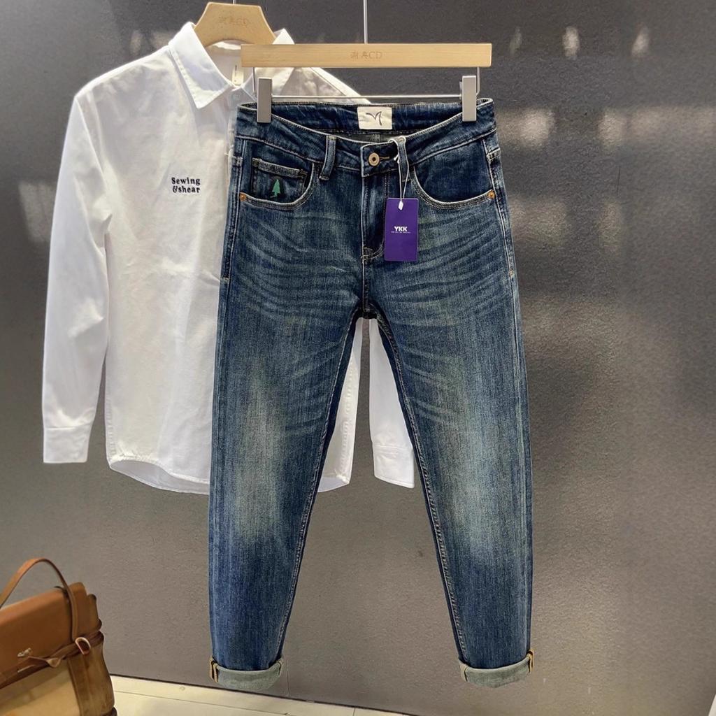 Trendy brand jeans men's slim-fitting pants casual and comfortable versatile trend American retro tapered long pants