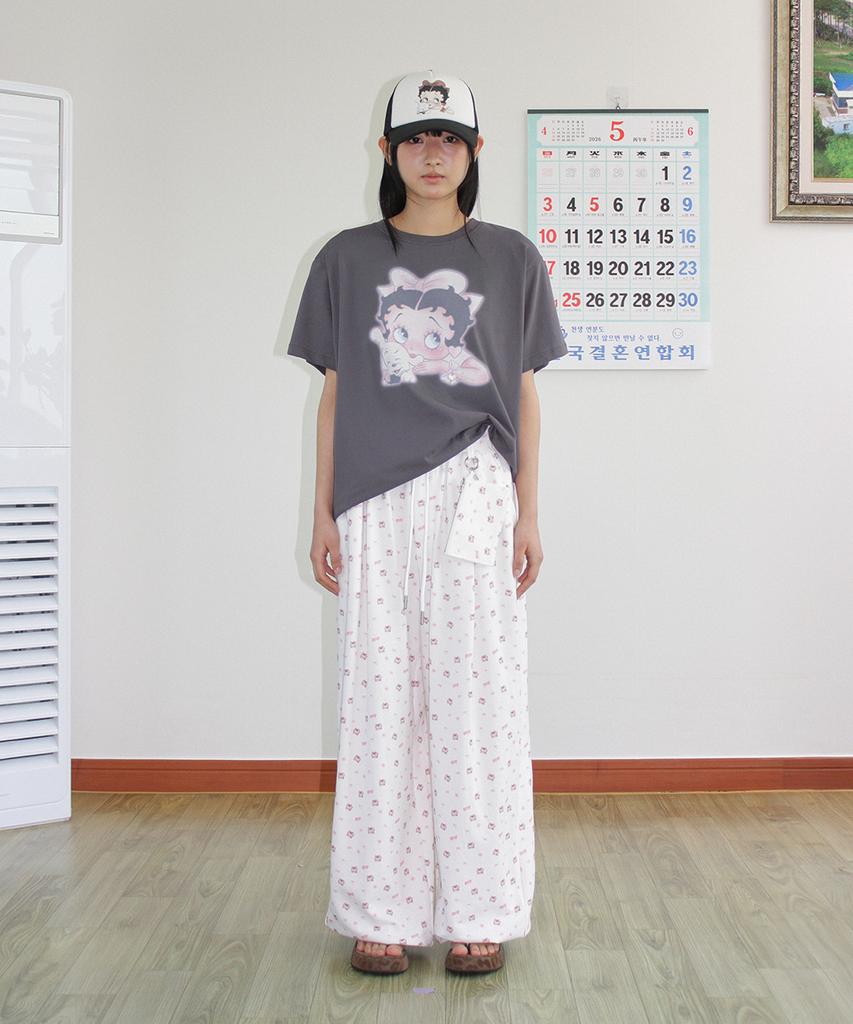 RONRON Betty Boop Ribbon Basic Fit T Shirt Charcoal