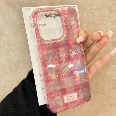 Růžový mřížkovaný vzor s prošíváním Pouzdro na telefon pro iphone 17 Air 16 15 14 13 11 12 Pro Max 7 8 Plus X XS XR SE 2022 2020 16e Dámský kryt