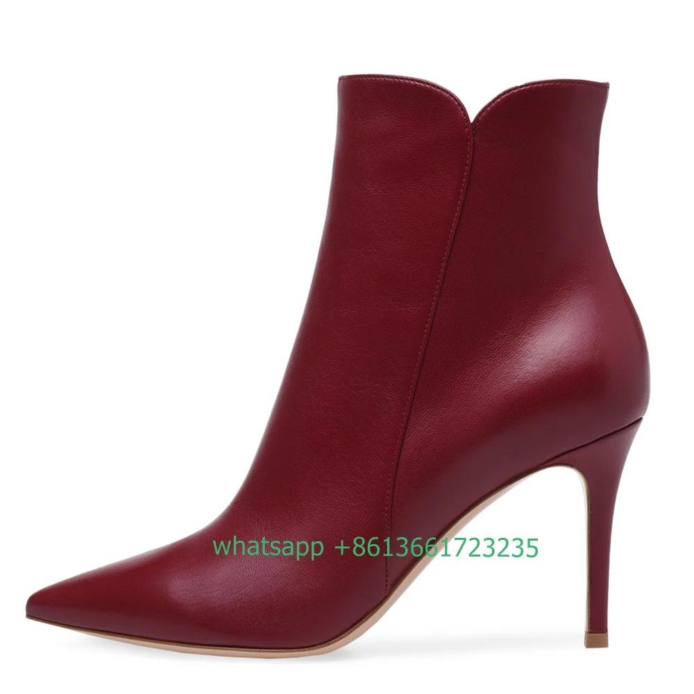 Fashion Women Pointed Toe Ankle Boots Stiletto High Heel Side Zipper Short Boots Solid Color Suede/leather Spring Autumn New Women Boots