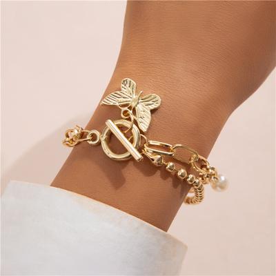 WENN ICH Böhmische Perle Armband für Frauen Mode Asymmetrische Gold Metall Schmetterling Lock Charm Armreifen Armbänder Schmuck Party