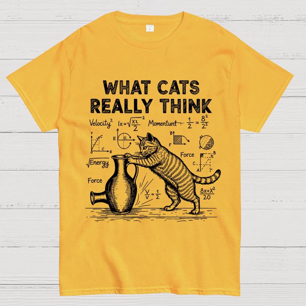 Funny Cat Physics What Cats Really Think Cotton Summer Casual Cool Loose T-Shirt