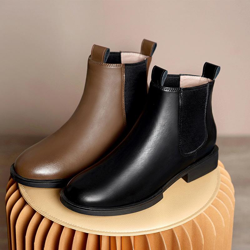 Women's Spring New Martin Boots Retro Sheepskin Inner Women's Shoes Chelsea Boots Medium Tube Cowhide Women's Shoes Boots
