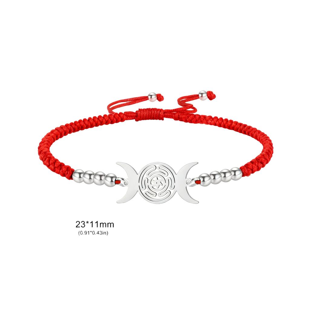 Triple Moon Goddess Bracelet Adjustable Black Rope Wiccan Pagan Jewelry Gift for Women Hecate Wheel