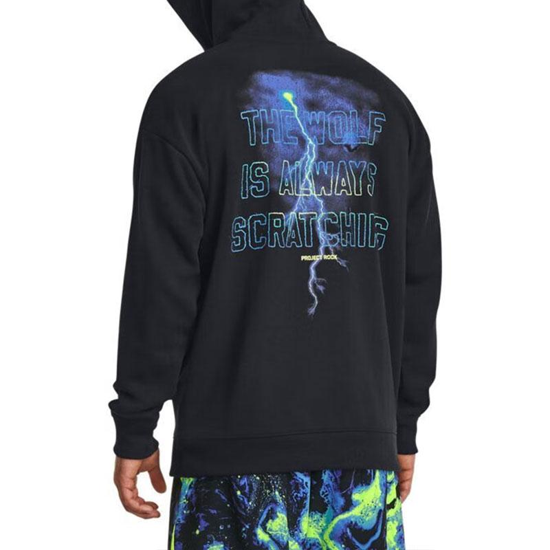 Under Armour Johnson Series Letter Print High Weight Cotton Sports Hoodie Men Hoodies Black 1380152-001