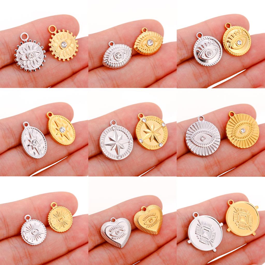 3 Stück Edelstahl Goldfarben Beschichtet Strassstein Blaues Böses Auge Anhänger Halskette Armband Ohrring DIY Schmuckherstellung Zubehör