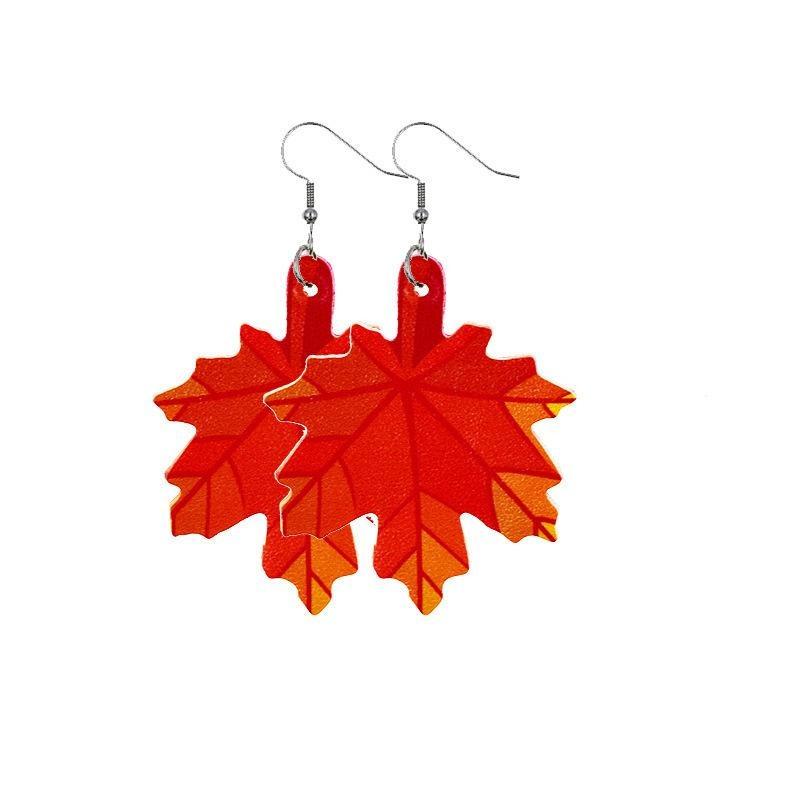 Fall Thanksgiving Earrings Leather Pumpkin Leaf Shape Leather Earrings