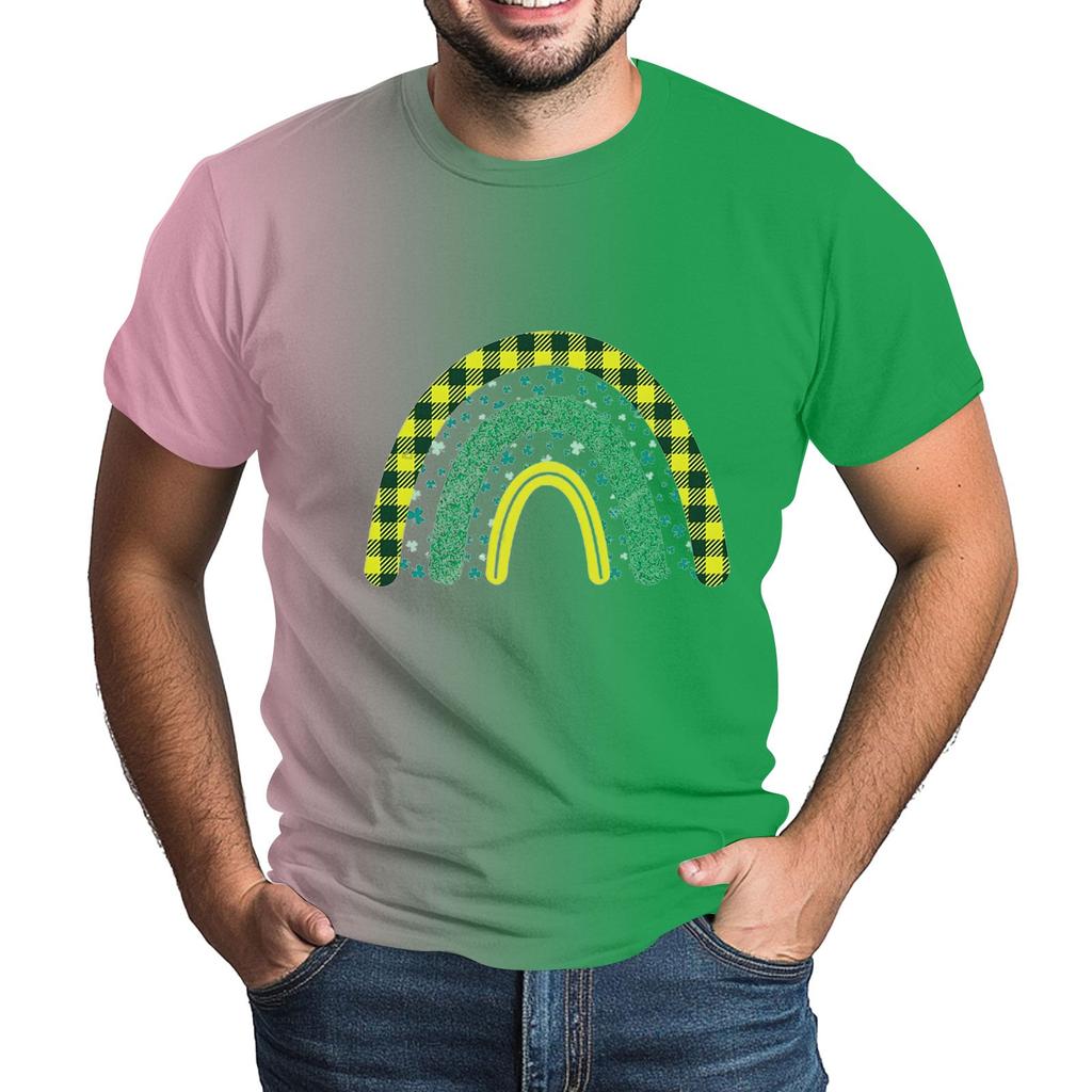 St. Patrick's Adult  Green Crew-neck Short-sleeved Printed Green Three-leaf T-shirt