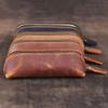 Cowhide Pencil Bag Retro Style Zipper Pen Case School Supplies Office Stationery Pen Storage Glasses Bag