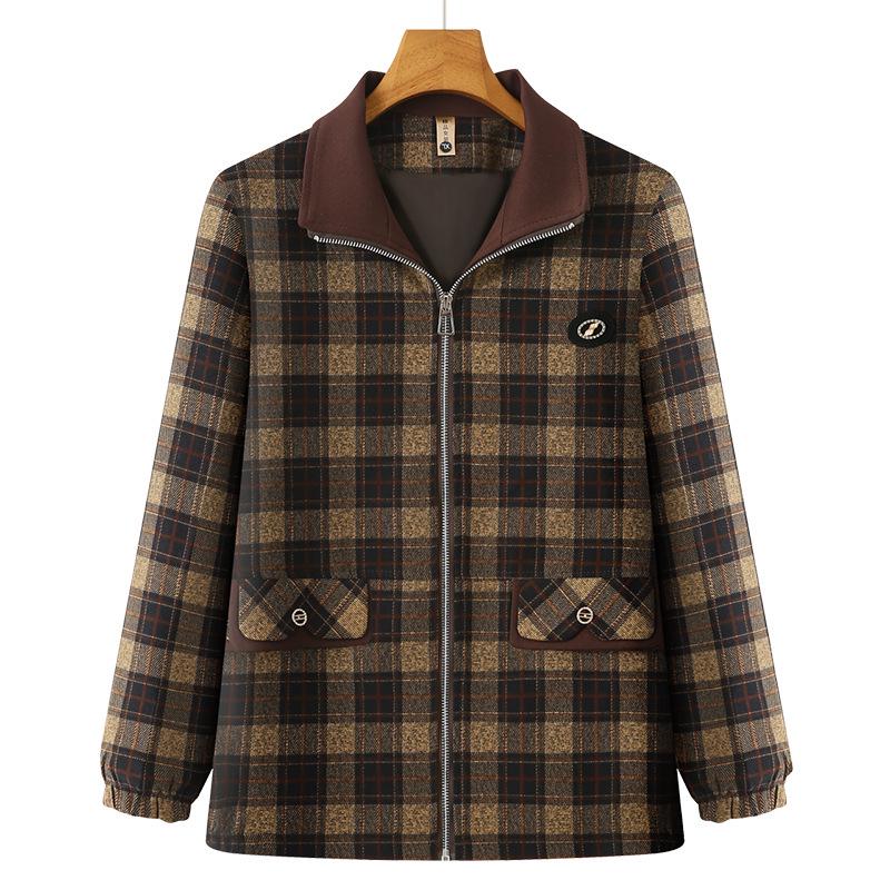 

Spring Plaid Jacket for Middle-Aged and Elderly Women: Casual Mother s Top, Grandma s New Style Outerwear XL (Recommended 80-95 jin)