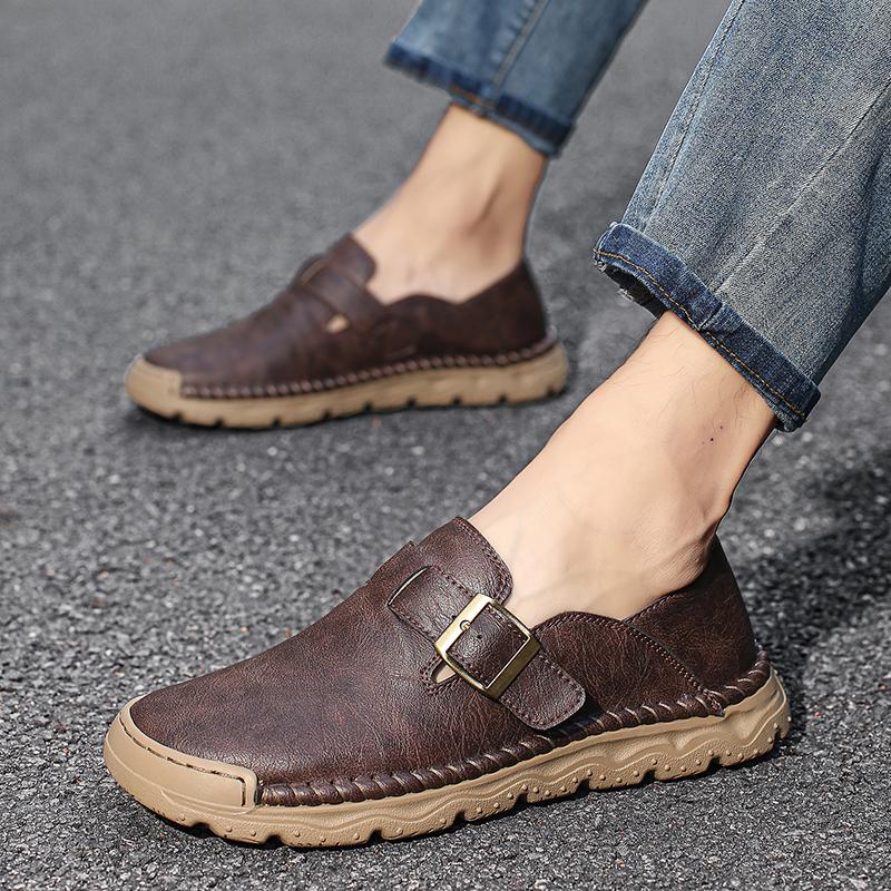 Men's Casual Leather Sneakers Handmade Outdoor Low-top Shoes